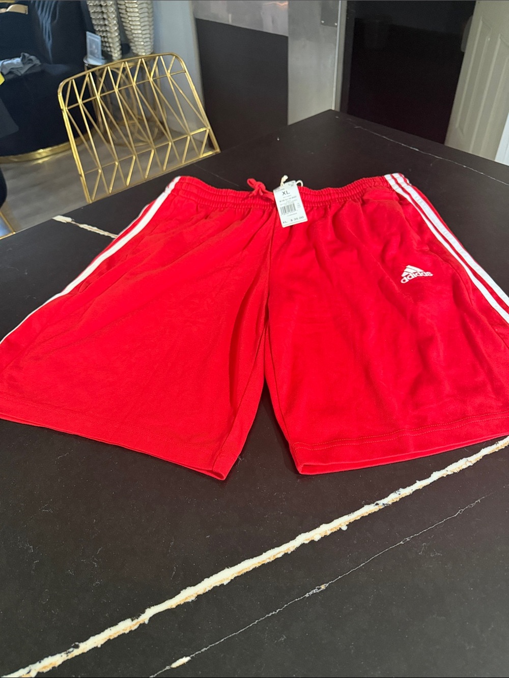 adidas Red Athletic Shorts with White Side Stripes